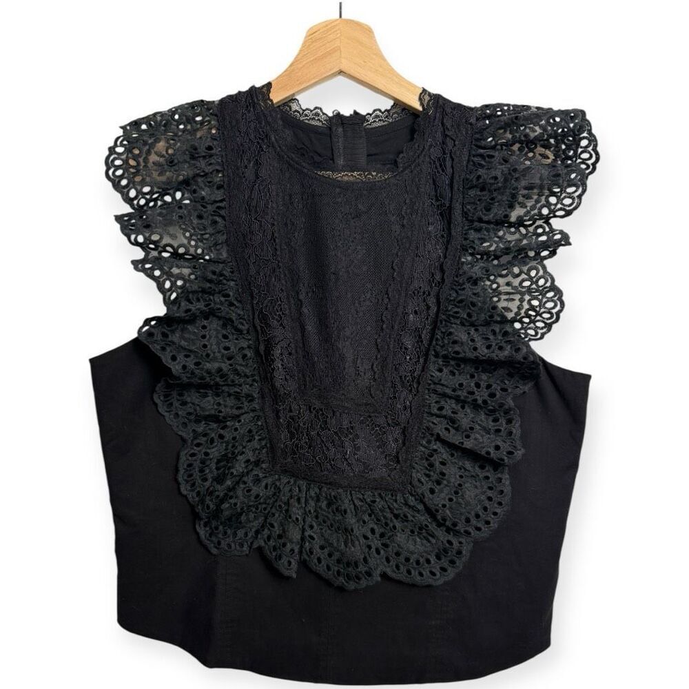 By Anthropologie Eyelet Ruffle Black Bib Tank - Picture 5 of 8